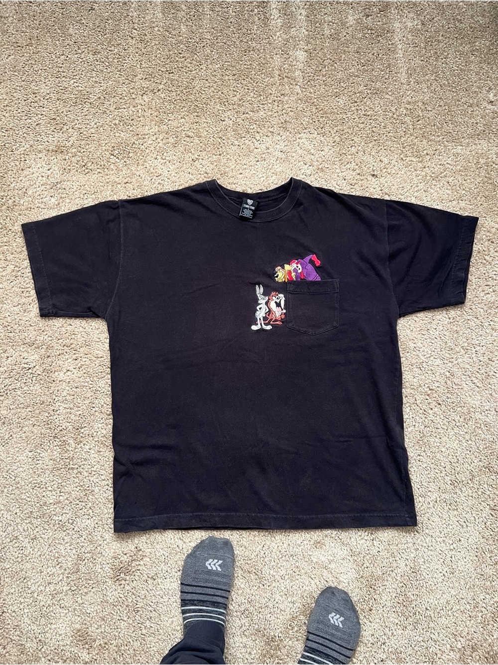 Warner Bros. Black Short Sleeve Tee with Embroidered Looney Tunes Characters